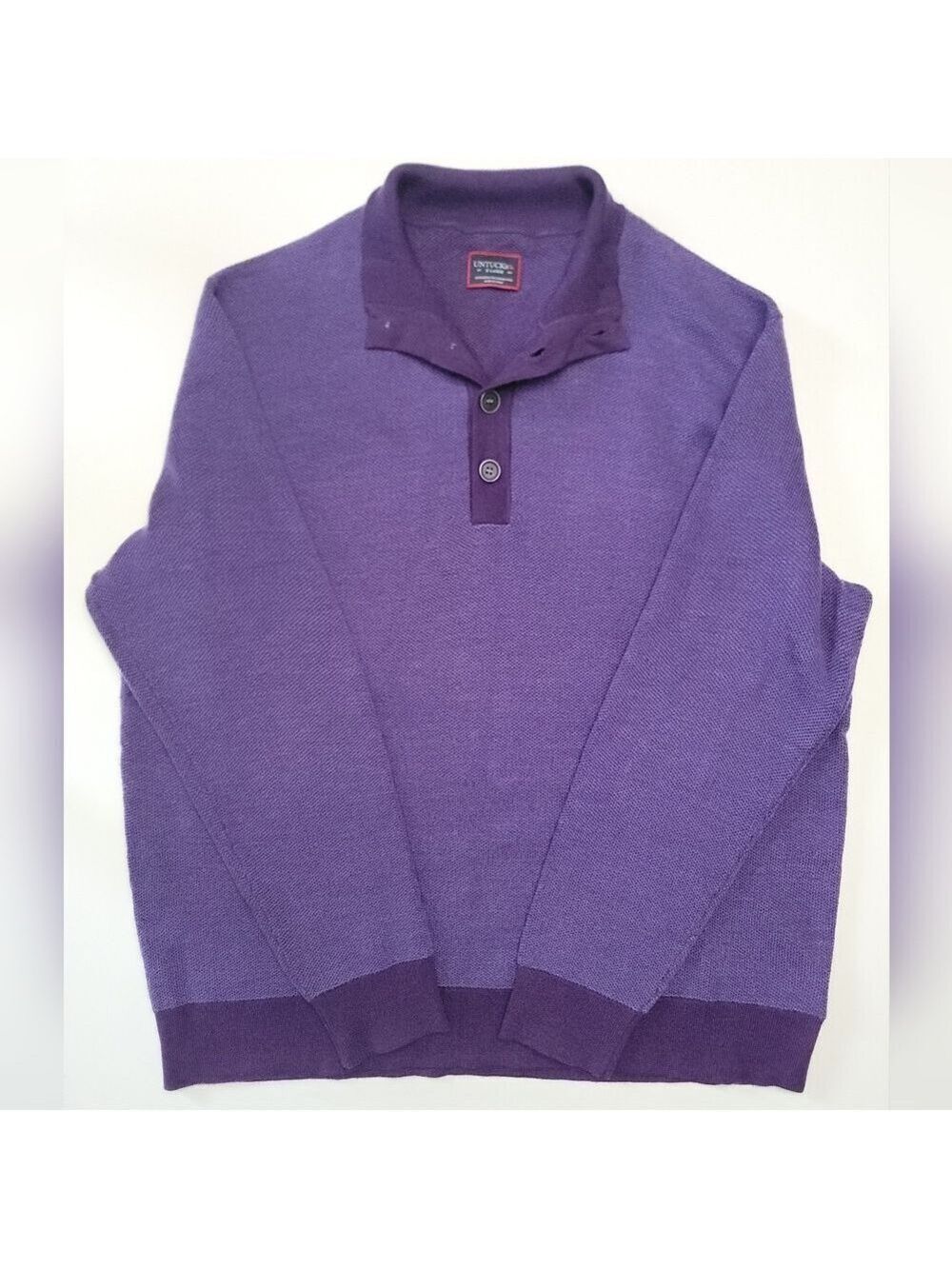 UNTUCKit Sweater Mens XL Purple Merino Wool Sorensen Henley Mock Neck Pullover